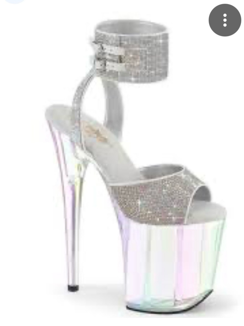 Pleaser Silver Crystal Plaform Ankle-Cuff Heels Size 8 Rhinestones